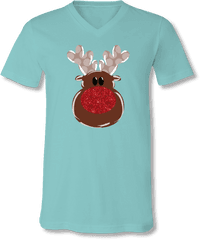 Sassy Frass Holiday Rudolph Glitter Nose Reindeer Christmas V - Neck Bright Girlie T Shirt Short Sleeve Png