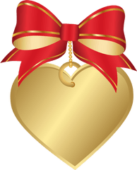 Gold Heart With Red Bow Transparent Png Clip Art Image Ribbon