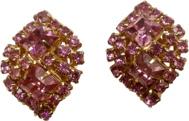 Beautiful Vintage Pink Sparkle Rhinestone Clip Earrings - Earrings Png