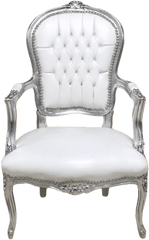 Armchair Of Louis Xv Silver Frame White Leather - Decor Clasic Scaun Regal Alb Png