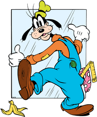 New Goofy Carrying Heavy Glass Towards Banana Peel - Goofy Goofy Png