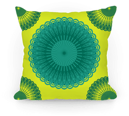 Green And Yellow Flower Mandala Pillows - Decorative Png