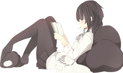 Anime Girl Sitting - Anime Female Reading Book Png