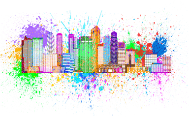 Singapore Skyline Paint Splatter Illustration T - Shirt Paint Splatter Transparent Line Png