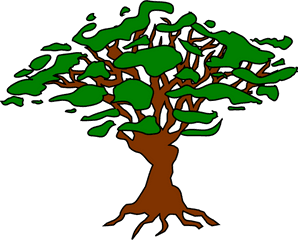 Drawing Of A Tree With Roots And Green Graphic Clouds - Affix Tree Png