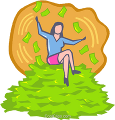 Woman Sitting - Women With Money Pile Clipart Png