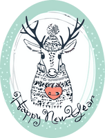 New Year Deer Line Art Oval For Happy Wishes - Free PNG