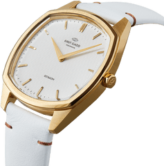 Octagon Gold White Leather - Analog Watch Png