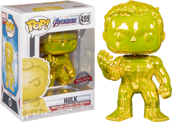 Marvel Avengers End Game 4 Yellow Hulk With Infinity Gauntlet Chrome Exclusive - Eccc 2020 Thanos Funko Png