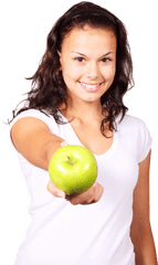 A Girl Hold Apple In Her Hand Png Image - Girl With Apple