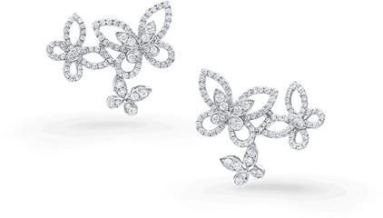 Triple Butterfly Silhouette Earrings Diamond Graff - Silver Png