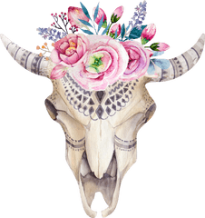 Watercolor Flower Skull Boho - Clipart Of Cow Skull With Flowers Png