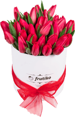 Oval White Box With Fresh Red Tulips - Tulips In The Box Png