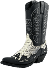 Snakeskin Black Leather Cowboy Boot - Cowboy Boot Png