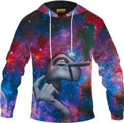 Woman Smoking Blunt Vibrant Galaxy 420 Weed Adult Hoodie - Cannabis Png