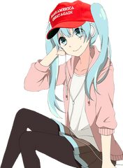 Anime Girl Sitting Png - For Make America Great Again Hat Anime Girl Sitting Png