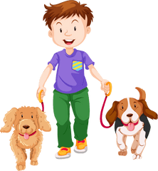 Download Pet Walking Dog Boy Cartoon - Boy With Two Dogs Clipart Png