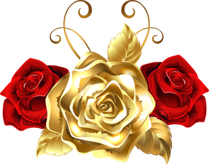 Gold And Red Roses Png Clip Art - Gold Roses Png