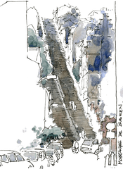 White Library Painting Sketch Stairs - Watercolor Painting Png