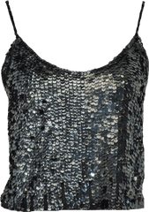 Black Cropped Sequin Tank Top - Sequin Tank Top Png