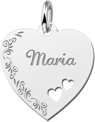 Silver Engraved Heart Nametag Flower Design Hearts - Locket Png