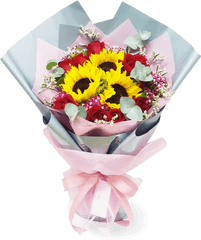 Sunflower And Rose Bouquet - Bouquet Of Flowers Sunflower Png