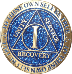 1 2 3 4 5 6 7 8 9 Or 10 Year Aa Medallion Reflex Glitter Blue Gold Plated Sobriety Chip - Emblem Png