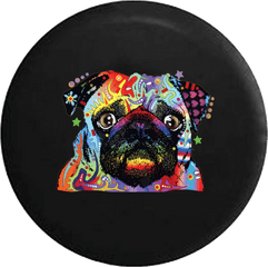 Download Pug Bug Eyes Dog Face Neon Artistic Jeep Camper - Pug Jeep Tire Cover Png