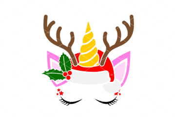 Unicorn Face With Christmas Hat - Language Png