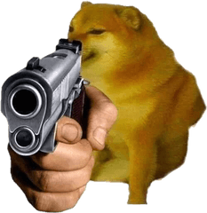 Cheems Doge Dog Pistol Pointing Meme Shitpost Nobackgro - Hand Pointing Gun Png
