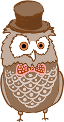 Brown Owl In Bandana Bowtie And Top Hat Clipart Free - Owls Png