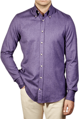 Purple Cotton Flannel Slimline Shirt - Man Png