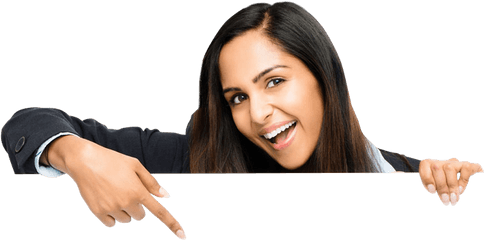 Download Hd Young Business Woman - Woman Pointing Down Png