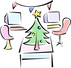 Office Party With Christmas Tree - Vector Image Clip Art Png