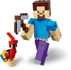 Lego Minecraft Steve Bigfig With Parrot - Lego Minecraft Bigfig Steve Png