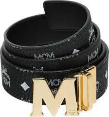 One Size M Reversible Belt 175 In White Logo Visetos - Black White Gold Mcm Belt Png