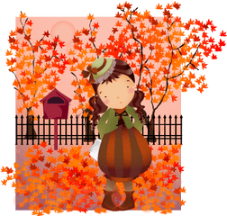 Kids Autumn Walk Wall Sticker - Girl In Autumn Theme Png