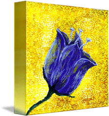 Purple Tulip And Swirly Yellow Background By Dawna Morton - Flower Painting With Yellow Background Png