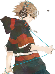 Anime Boy Is Listening Music Png Image - Brown Haired Anime Boy