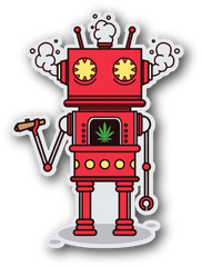 Robot With Marijuana Leaf Vinyl Sticker - Cartoon Png