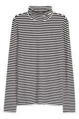 Black White Striped Turtleneck Png - Blouse