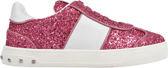 Valentino Garavani Flycrew Glitter Sneakers Pink Woman - Valentino Green Sneakers Women Glitter Png