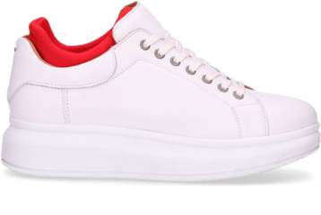 White Lace Up Sneaker Smooth Leather With Neoprene Sock Red - Plimsoll Png