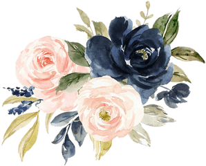 Floral Bouquet Arrangement Blush Nav - Navy And Blush Watercolor Flowers Png