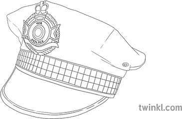 Police Hat Black And White Rgb Illustration - Twinkl Peaked Cap Png