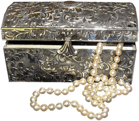 Jewel Box Silver Chest Pearls - Pearls In Box Png