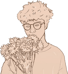 Drawing Sketch Doodle Art Sticker - Man Holding Flowers Drawing Png