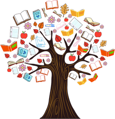 Color Tree Illustration Book Reading - Book Tree Clipart Png