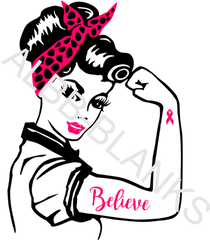 Rosie Breast Cancer Believe With Wrist - Clip Art Of Rosie The Riveter Png