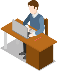 Sit Clipart Desk Transparent Free For Download - Man Working On Laptop Cartoon Png